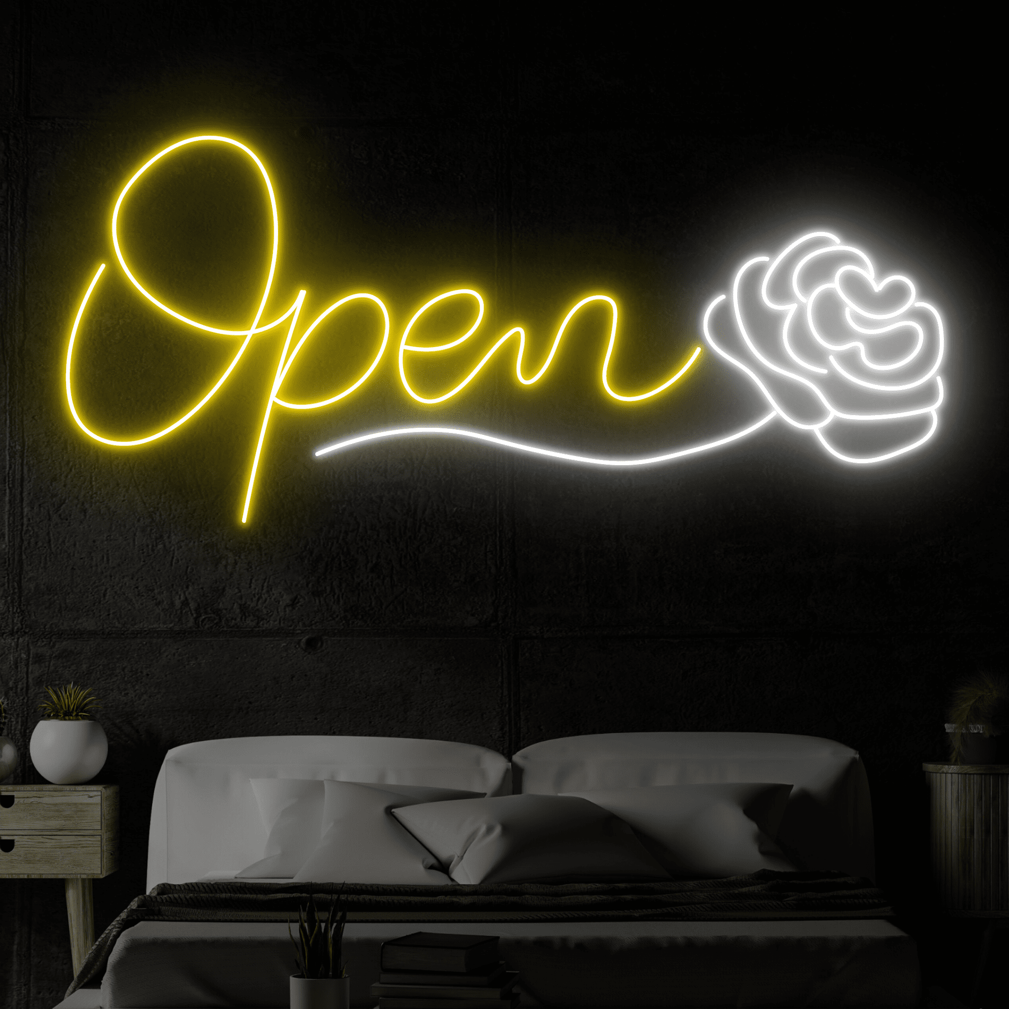 Craftnamesign Open Flower Neon Sign, Flower Wall Decor, Flower Wall Art
