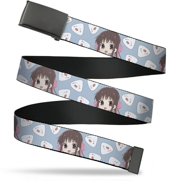 Adjustable Belt, Clamp Buckle, Cut-to-Fit, Fruits Basket Chibi Tohru Honda and Rice Ball Light Blue
