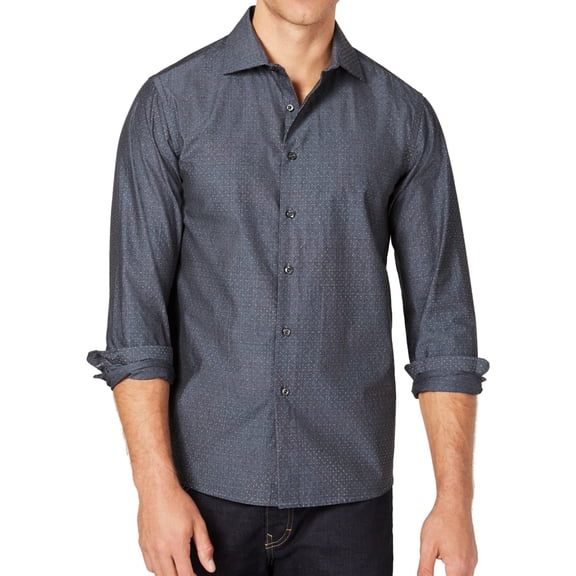 Tallia Mens Micro Print Button Up Shirt, Grey, Small