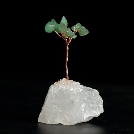 

Feildoo Healing Crystals Copper Tree of Life Wrapped Money Tree Luck Figurine Decoration Home Décor Office B#Clear Quartz Base + Green Aventurine