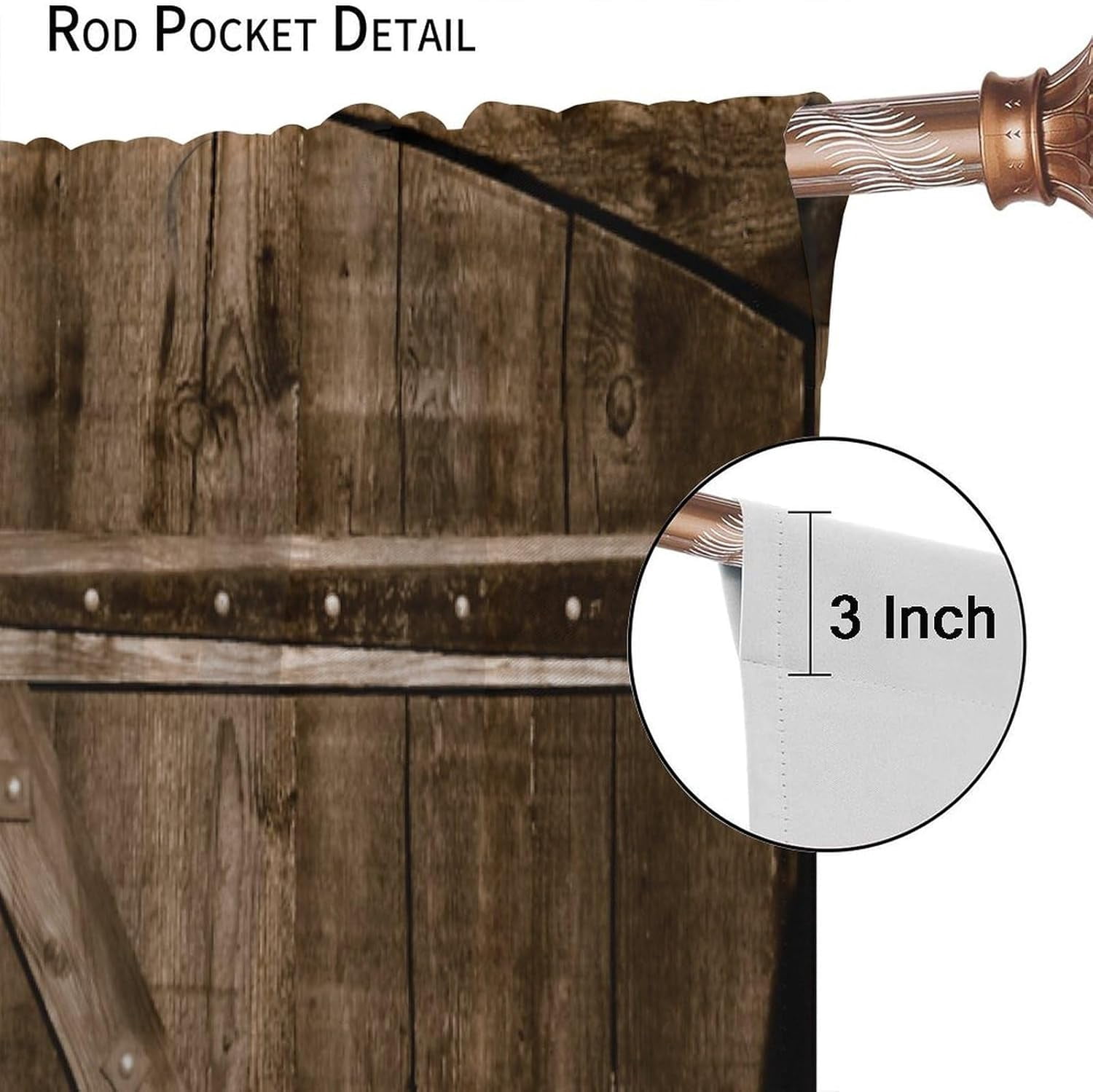 Rustic Curtains Brown Western Farmhouse Antler Door Pattern Blackout Print Rod Pocket Window Drapes for Bedroom Living Room 42x63in
