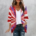 thumbnail image 5 of lcziwo Womens 4th of July Outfit Fashion American Flag Graphic Cover Ups Kimono Summer Open Front 3/4 Sleeve Chiffon Cardigans Red XL, 5 of 7