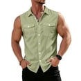 thumbnail image 2 of OIOLOYJM Sleeveless Shirts for Men Summer Casual Solid Color Tank Tops with Pockets Stretch Vacation Fashion Button Up Vest Light Green 3XL, 2 of 4