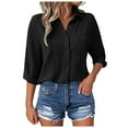 thumbnail image 2 of kaprioy Women's Oversized Button Down Shirts Collared Button Up Shirt Blouse Top Black, XXL, 2 of 5