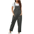 thumbnail image 3 of QATAINLAV Rompers for Women, 2024 Summer Sleeveless Bib Overalls Comfy Linen Loose Wide Leg One Piece Pants Basic Solid Going Out Rompers with Pockets Dark Gray XXL, 3 of 8