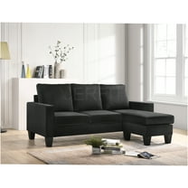 JERFIT Modern Velvet Reversible Chaise Sectional Sofa Couch for Small Spaces, Apartment Living Room, Black