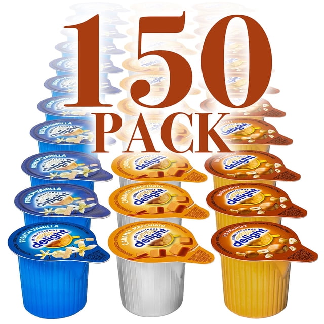 Individual Coffee Creamer Singles Variety Pack (3 Flavors) 150 Count Non-Dairy Coffee Creamer Pods, Hazelnut, Caramel, French Vanilla - Individual Creamers Non Refrigerated