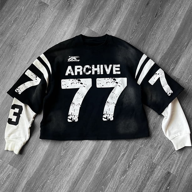 Sudadera con capucha estampada para hombre, ropa Y2k, sudadera de estilo hip hop con dos mangas falsas, sudadera holgada informal de estilo Harajuku