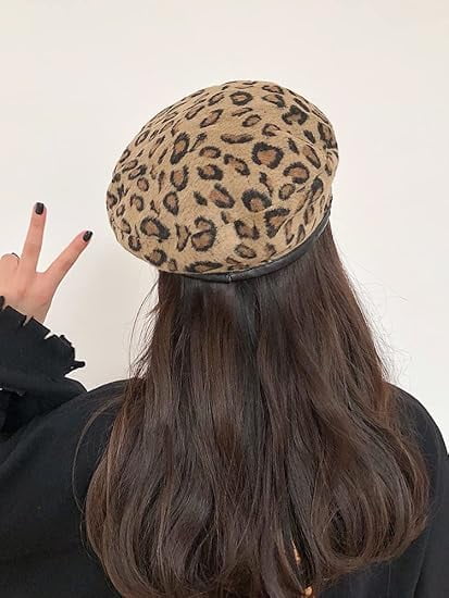 Leopard Print Beret Hat Animal Cheetah Pattern French Hats
