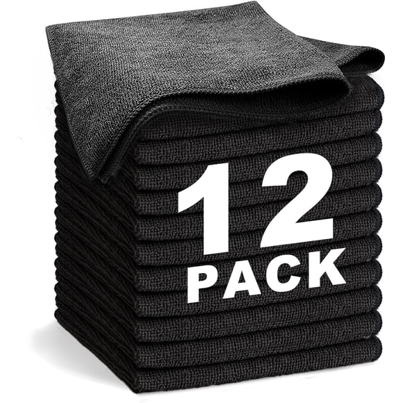 WEAWE Microfiber Cleaning Cloth - Black 12-Pack 13"x13" Reusable Ultra Soft & Super Absorbent, Lint-Free Micro Fiber Washable Towels Non-Scratch Streak-Free for Housekeeping Kitchen Car Multipurpose