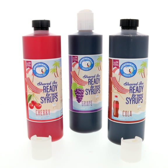 Hypothermias Shaved Ice Pack and Snow Cone Syrup in Gift Box - Variety 3 Pack Pints (16 Fl Oz Each) - Grape, Cola, Cherry - Non-GMO 100% Pure Cane Sugar - No Corn Syrup
