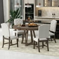 thumbnail image 3 of Harper & Bright Designs 5 Pieces Extendable Dining Set for 4, Round Table with Leaf and 4 Upholstered Chairs for Kitchen Dining Room, Walnut, 3 of 15