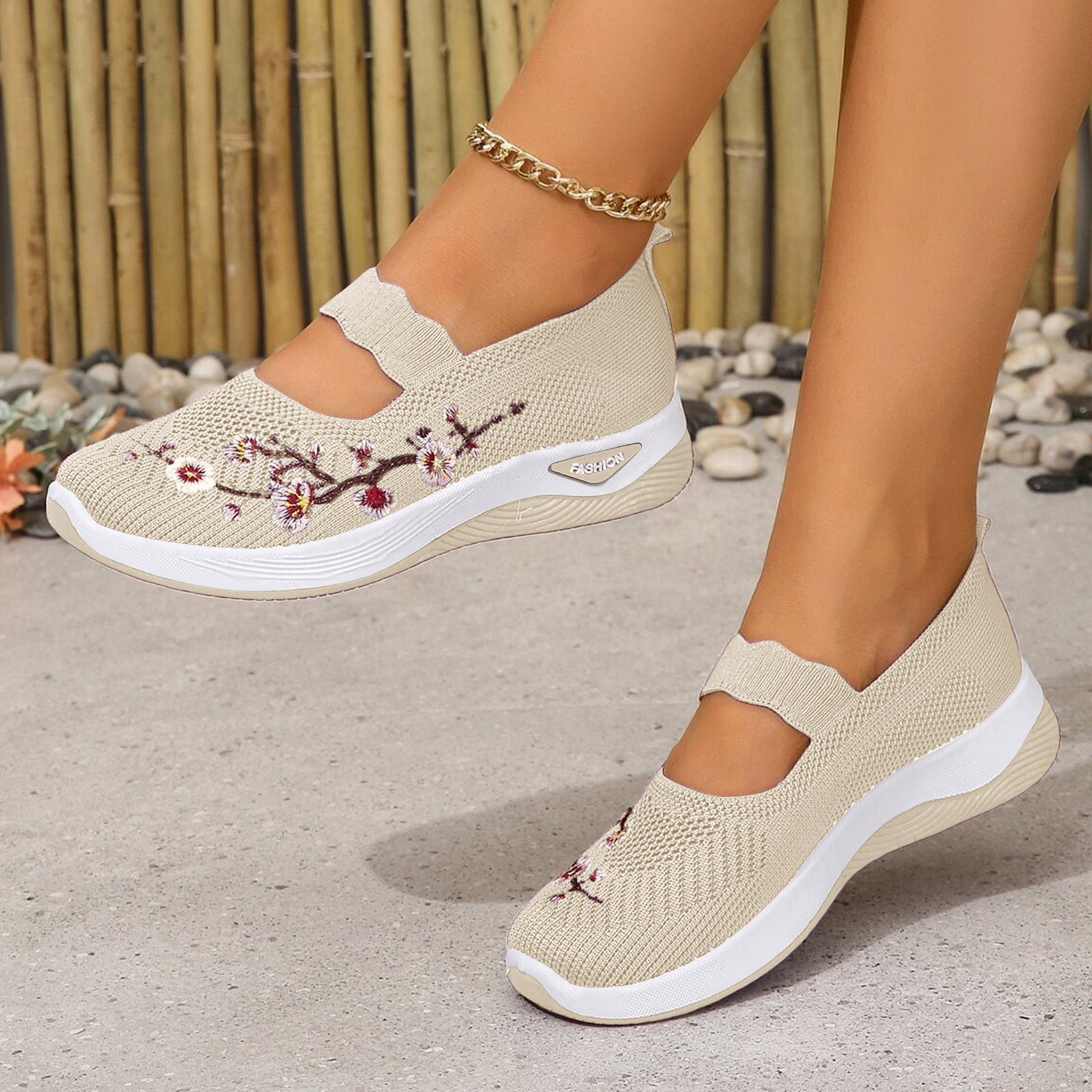 Dakaela Women's Orthopedic Walking Shoes Arch Support Mesh Slip on Sneakers Breathable Mary Jane Diabetic Flats Loafers