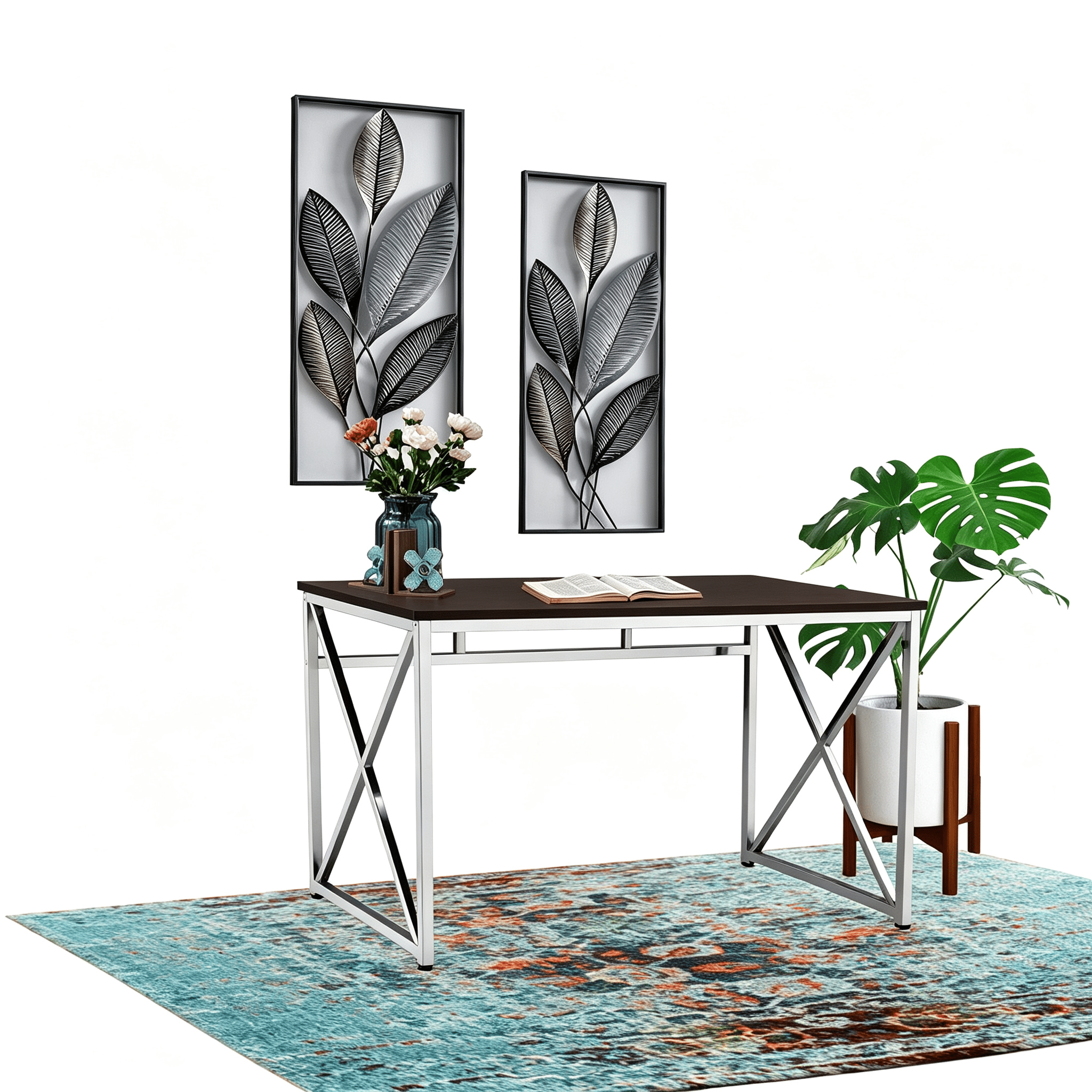 Astoutdoor Madison Office Workspace Desk MDF/Chrome in Brown