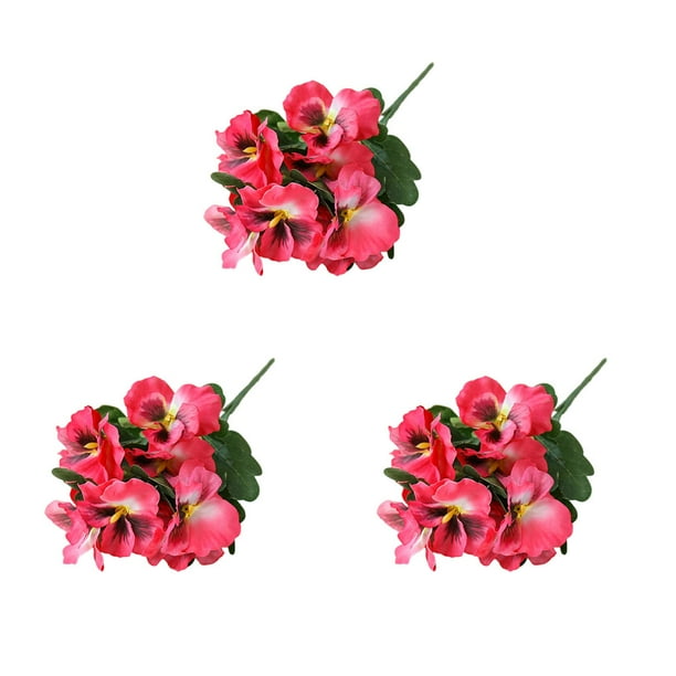 Billuyoard 3 piezas de flores artificiales de seda, planta de pensamiento, autoensamblaje, ramo de múltiples cabezas para fiesta, hogar, boda, adornos Decoración hueva roja Billuyoard HA084549-04