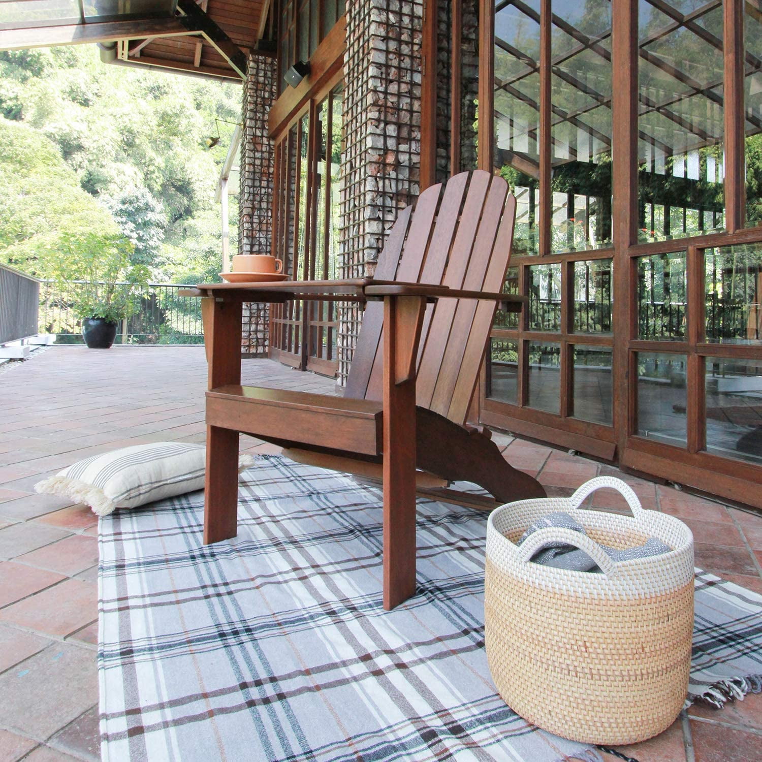 Alston Mahogany Outdoor Adirondack Chair, Free Tray Table, Natural Brown