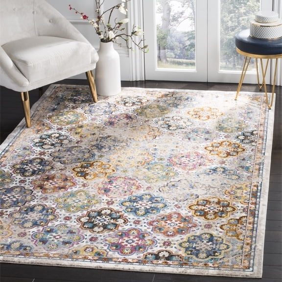 SAFAVIEH Aria Cian Geometric Floral Area Rug, Beige/Multi, 4' x 6'