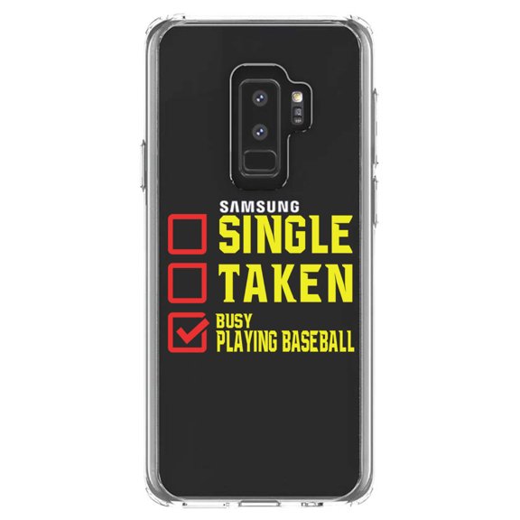 DistinctInk Clear Shockproof Hybrid Case for Samsung Galaxy S9  PLUS (6.2" Screen) - TPU Bumper Acrylic Back Tempered Glass Screen Protector - Single Taken Busy Playing Baseball