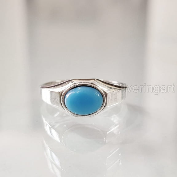 Turquoise Ring, Silver Jewelry, 925 Silver Ring, Father's Day, AAA Natural Turquoise, December Birthstone Ring, Small Mens Ring, Spiritual Healing Gemstone, Christmas, Tiny Mens Ring