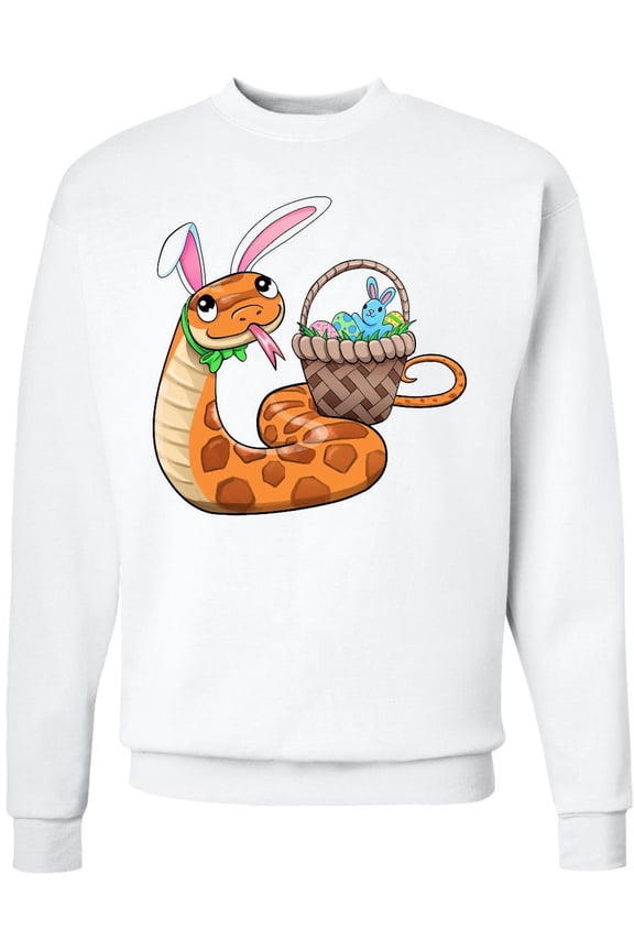 Easter Cute Snake with Basket and Bunny Ears Adult Sweatshirt