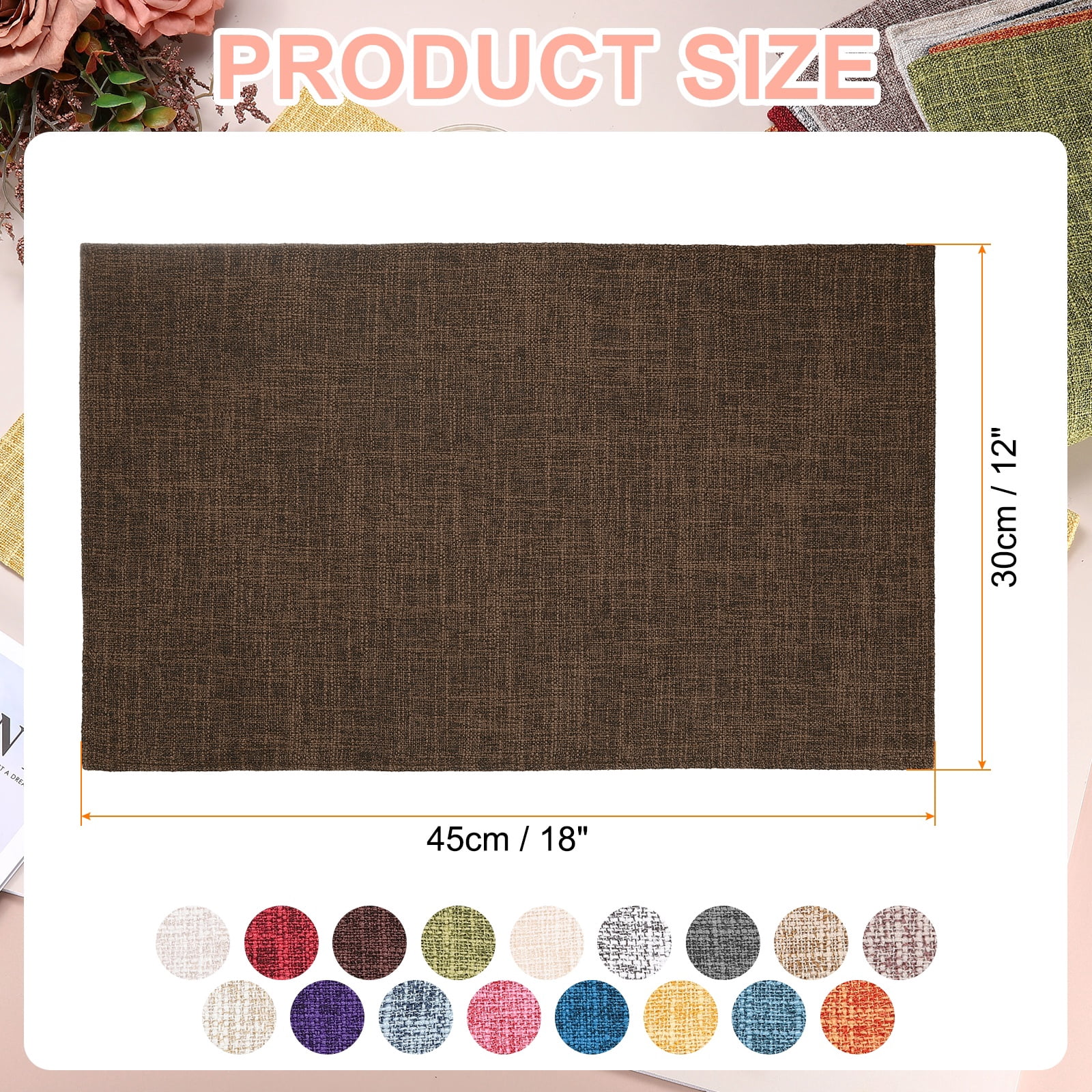 Uxcell 6pcs Linen Fabric Placemat 12" x 18" Polyester Rectangle Place Mats, Dark Brown