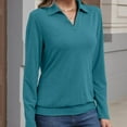 thumbnail image 6 of QQAMB Womens T-Shirts Solid Color Long Sleeve Banded Bottom Tops Business Casual Tops Collared V-Neck Blouse Mint Green S, 6 of 6
