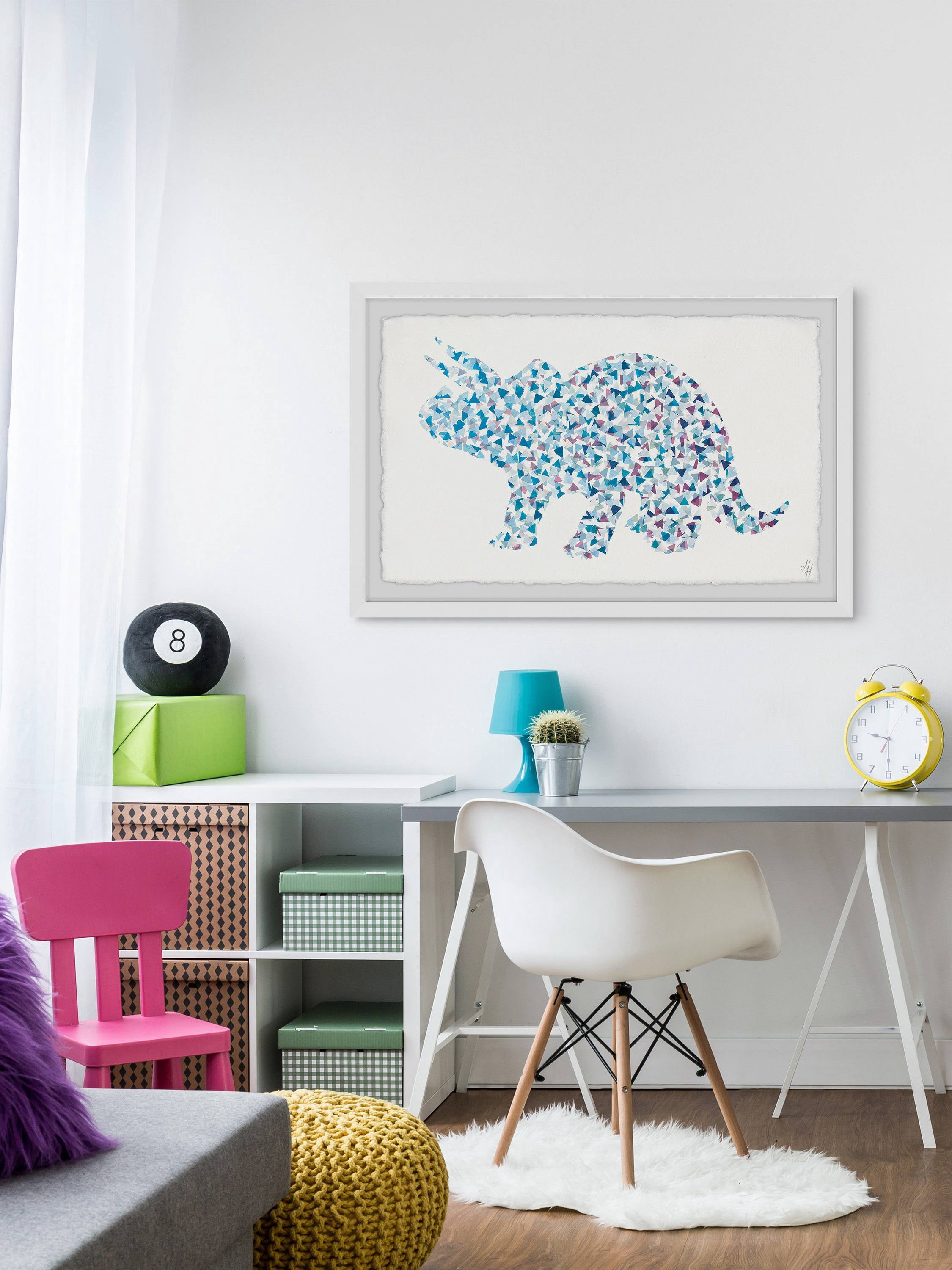 Marmont Hill Patterned Triceratops Framed Wall Art, 30.00" x 1.50"