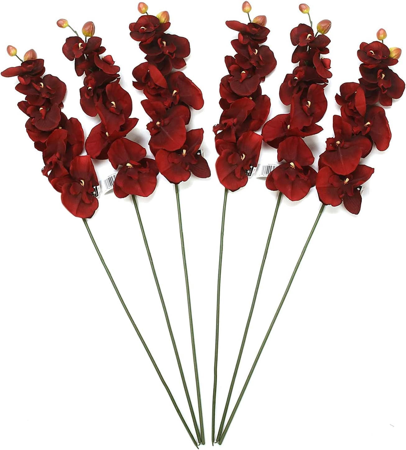 Hosley Decorative Gold Metal Tall Floor Vase 21.75" High w/Set of 6 Farmhouse Orchid Phalaenopsis Artificial Flowers 28" Long- Burgundy For Rooms. Ideal for Home Weddings Party & Special Occasions