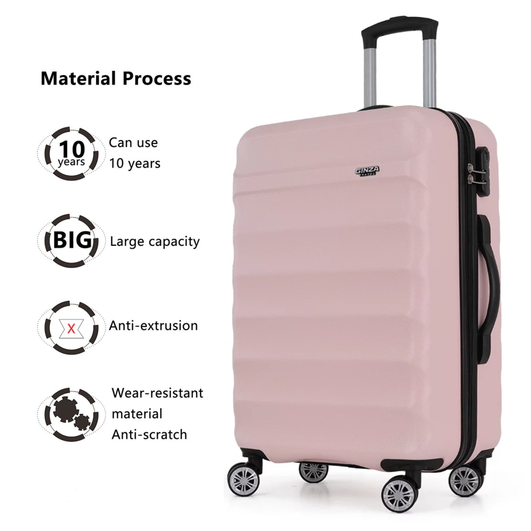 Betekenisvol aansporing gouden Ginza Travel 3 Piece Luggage Set,Hard Suitcase Set with Spinner Wheels  Travel Luggage Set for Airplane,Light Pink - Walmart.com