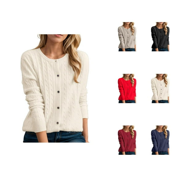Cardigan Sweaters for Women Long Sleeve Button Crewneck Slim Fit Knitted Sweater Jacket Coat Womens Cardigan Sweaters