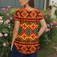 thumbnail image 3 of TQWQT Plus Size Womens Tops Sexy Summer V Neck Criss Cross Shirts Aztec Print T-Shirt Short Sleeve Tunic Tops Dressy Casual Clothes for Women Orange 4XL, 3 of 4