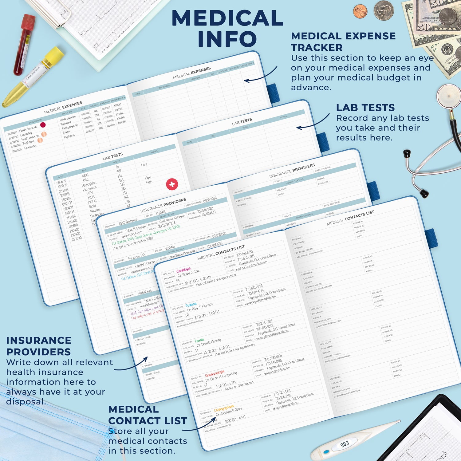 Clever Fox Medical Planner Daily - Medical Notebook, Health Diary, Wellness Journal & Logbook to Track Health - Self-Care Medical Journal - 3 Months, Undated, 7″ x 10.5″, Hardcover (Mystic Blue)