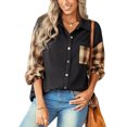 thumbnail image 1 of Blusa Solapa Cuadros Elástico Manga larga Bolsillo Un solo pecho Moda Casual Tops, 1 of 8