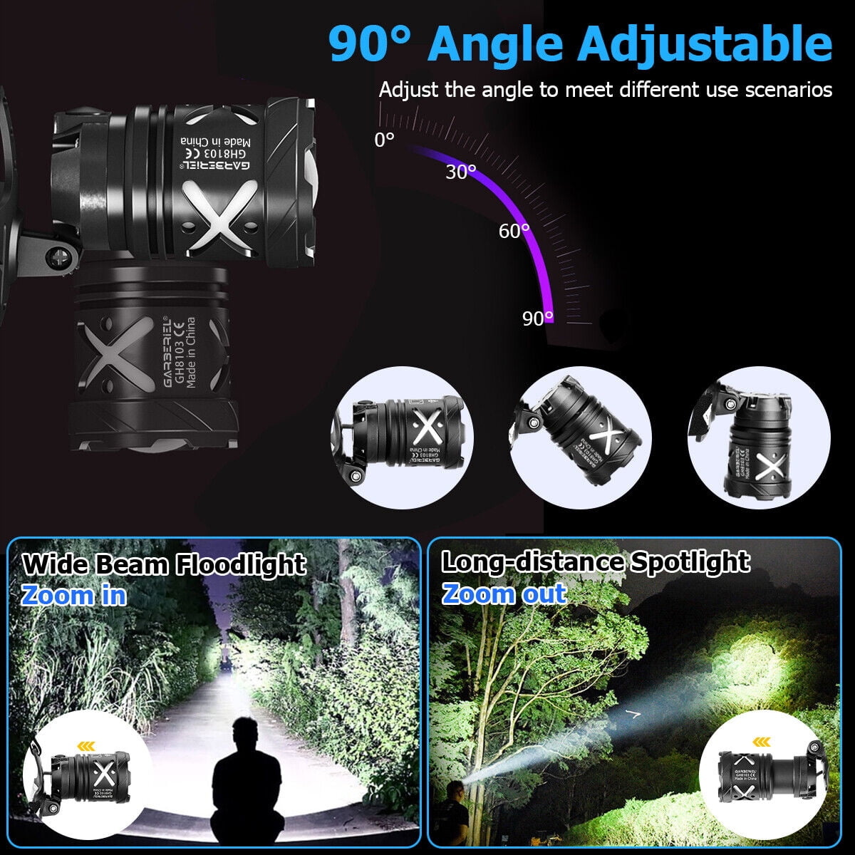 1pc Garberiel 30W High Lumens Rechargeable Headlamp,Super Bright LED Headlamp with Power Output Function, 3Modes LED Headlight for Hiking, Camping, Fishing (Included Battery)