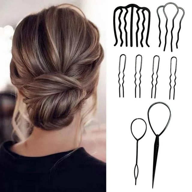 Herramientas de peinado para diseño de cabello rápido, accesorios, accesorios para cabello DIY, kit de herramientas de modelado de cabello, kit de peluquería, juego de 8 moños para peinar.