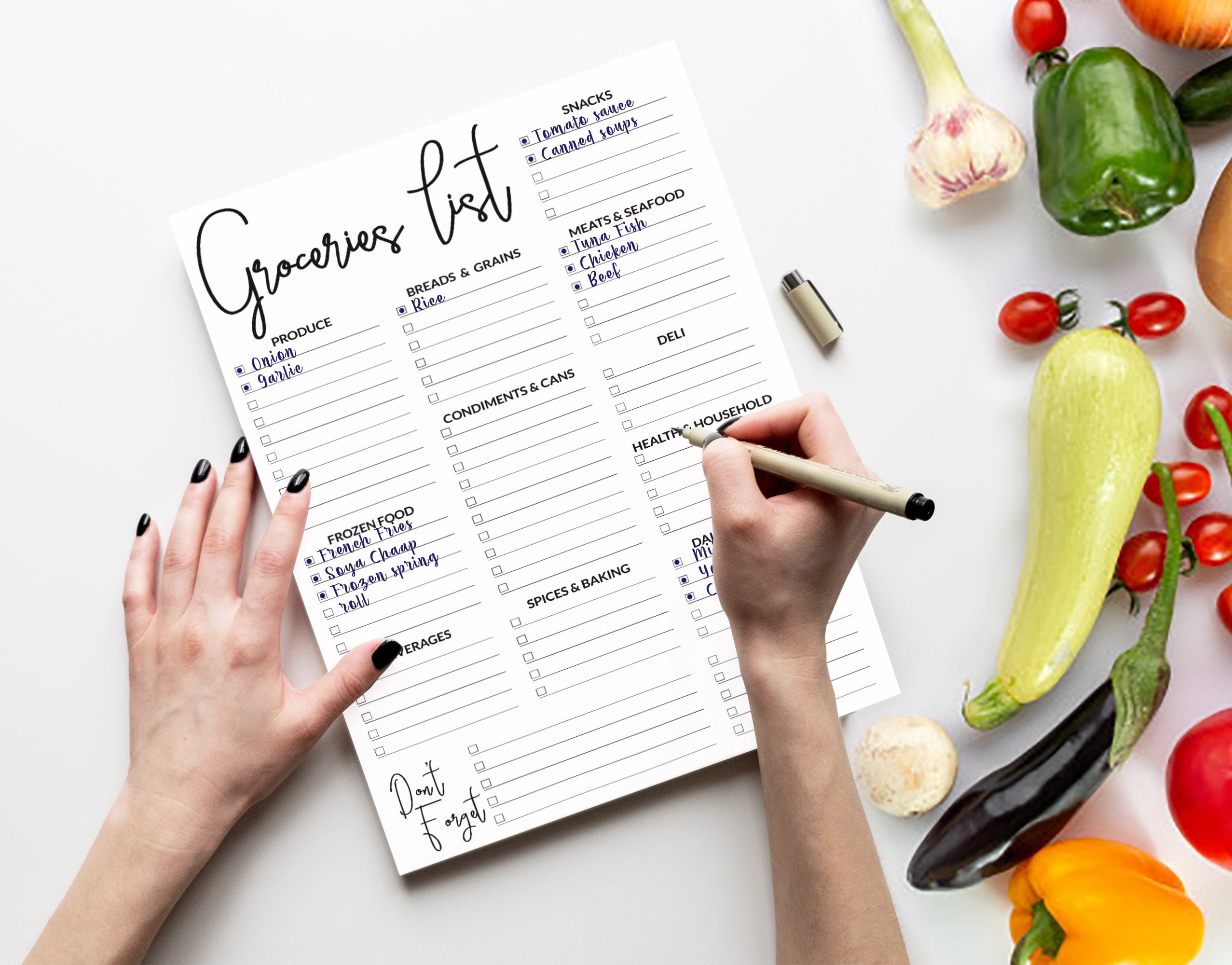 Inkdotpot Grocery List Notepad 6 x 9 inches Magnetic Note pad with Printed Shopping List Items and Blank Grocery Shopping Spaces , 54 Page Weekly Grocery Shopping Planner