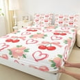thumbnail image 3 of Feelyou Kawaii Cherry Bow-tie Twin Sheet Sets for Kid, Pink Love Heart Twin Fitted Sheet, Cartoon Ribbon Theme Flat Sheet, Breathable Home Decor, 3pcs, 3 of 7