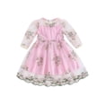 thumbnail image 2 of Kids Girls Casual Dress, Long Sleeve Dress Crew Neck Embroidery Flower Patchwork Fall Dress, 2 of 10