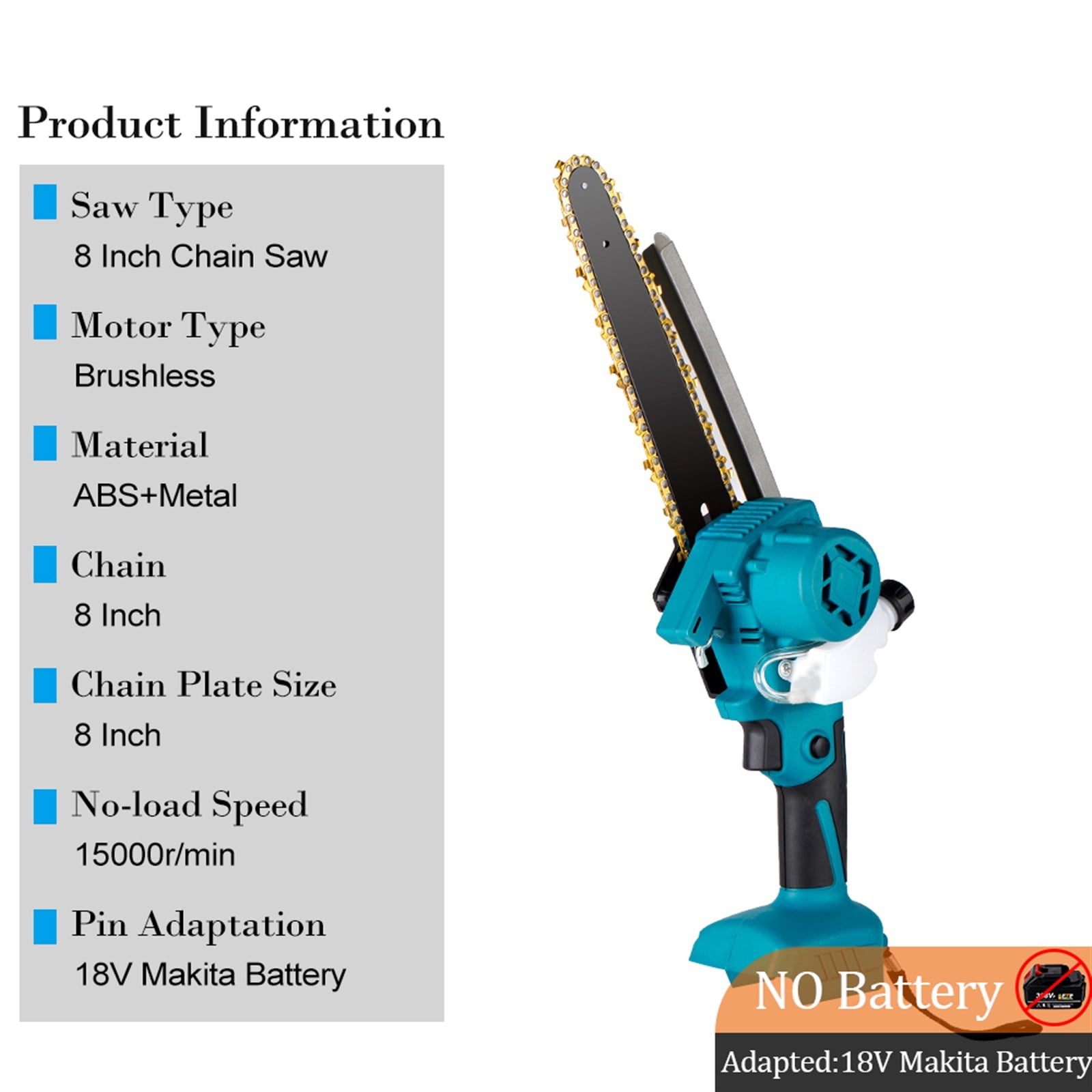 8 Inch Brushless Electric Saw for 18V Battery 2000W High Power Cordless Chainsaw Garden Cutting Trimming Tool ,Efficient Cutting