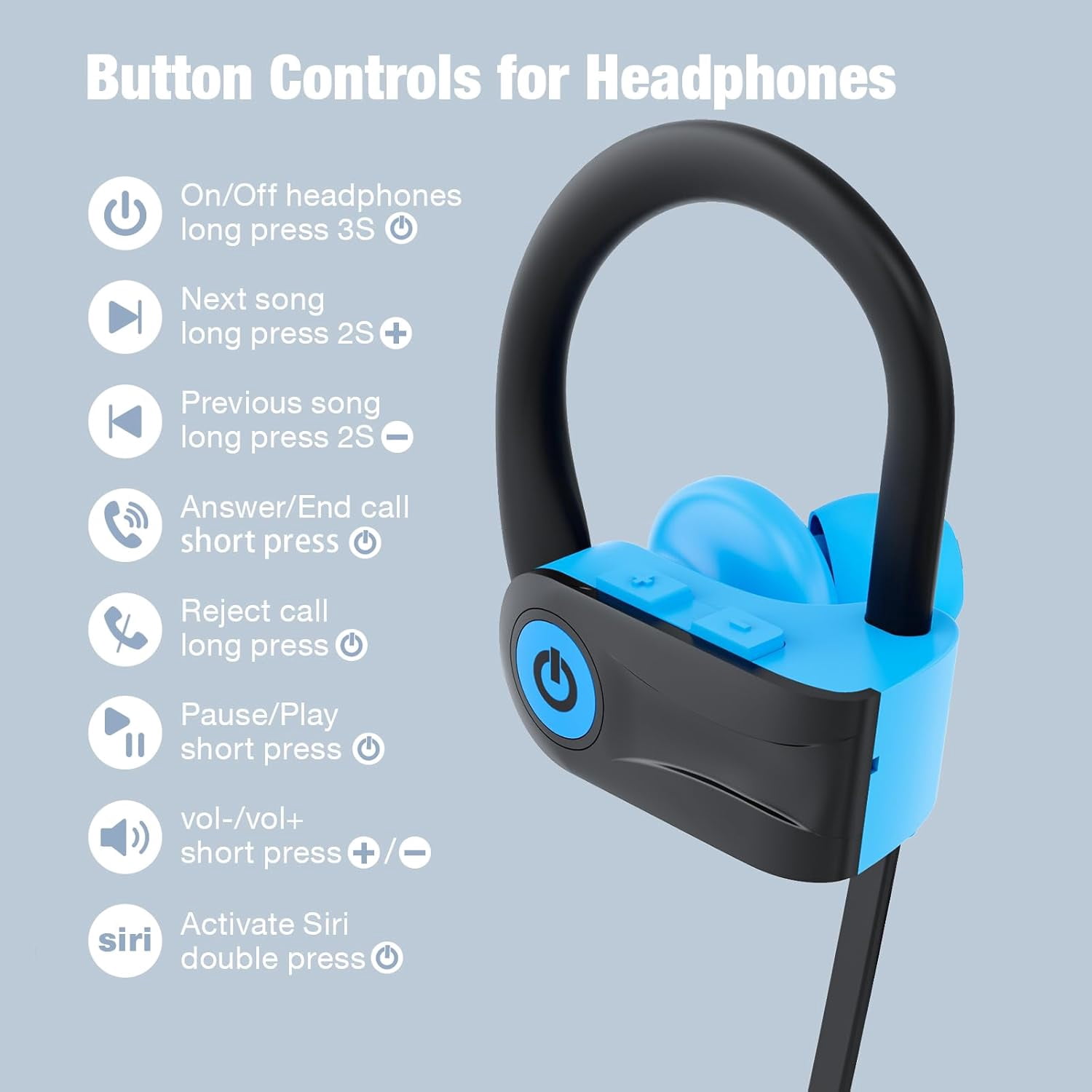 Bluetooth Headphones, Wireless Headphones with 16 Hours Playtime Bluetooth 5.3 Wireless Earbuds HD Deep Bass Stereo Sound Isolation IPX7 Waterproof Earphones for Workout Running Sports