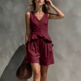 thumbnail image 4 of Mifsaly 2 Piece Linen Set for Women Sleeveless V Neck Button Down Peplum Top and Loose Shorts Lightweight Flowy Casual Vacation Summer Outfits Wine,XXL, 4 of 7
