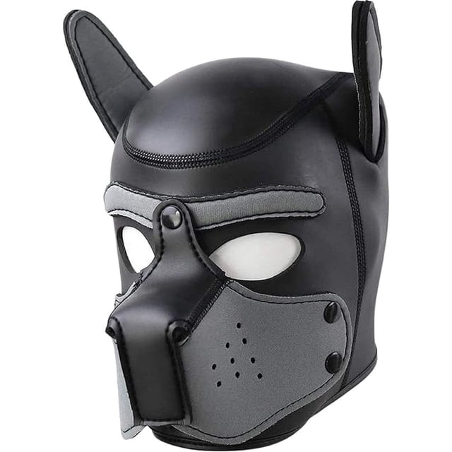 Máscara para perro, látex suave, máscara para perro, máscara para cachorro, máscara de cuero negro para perro con orejas, juego de rol, máscara de cabeza completa