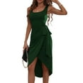 thumbnail image 2 of Women'S Tie Waist Sleeveless Faux Wrap Ruched Sheath Bodycon Cocktail Party Work Dress Dark Green S, 2 of 9