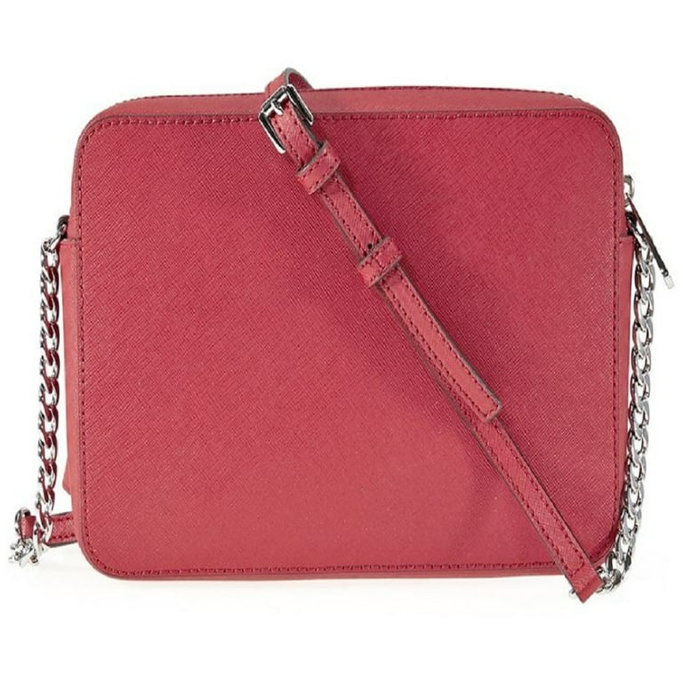 Fiery Red Saffiano And Leather Wallet With Shoulder Strap