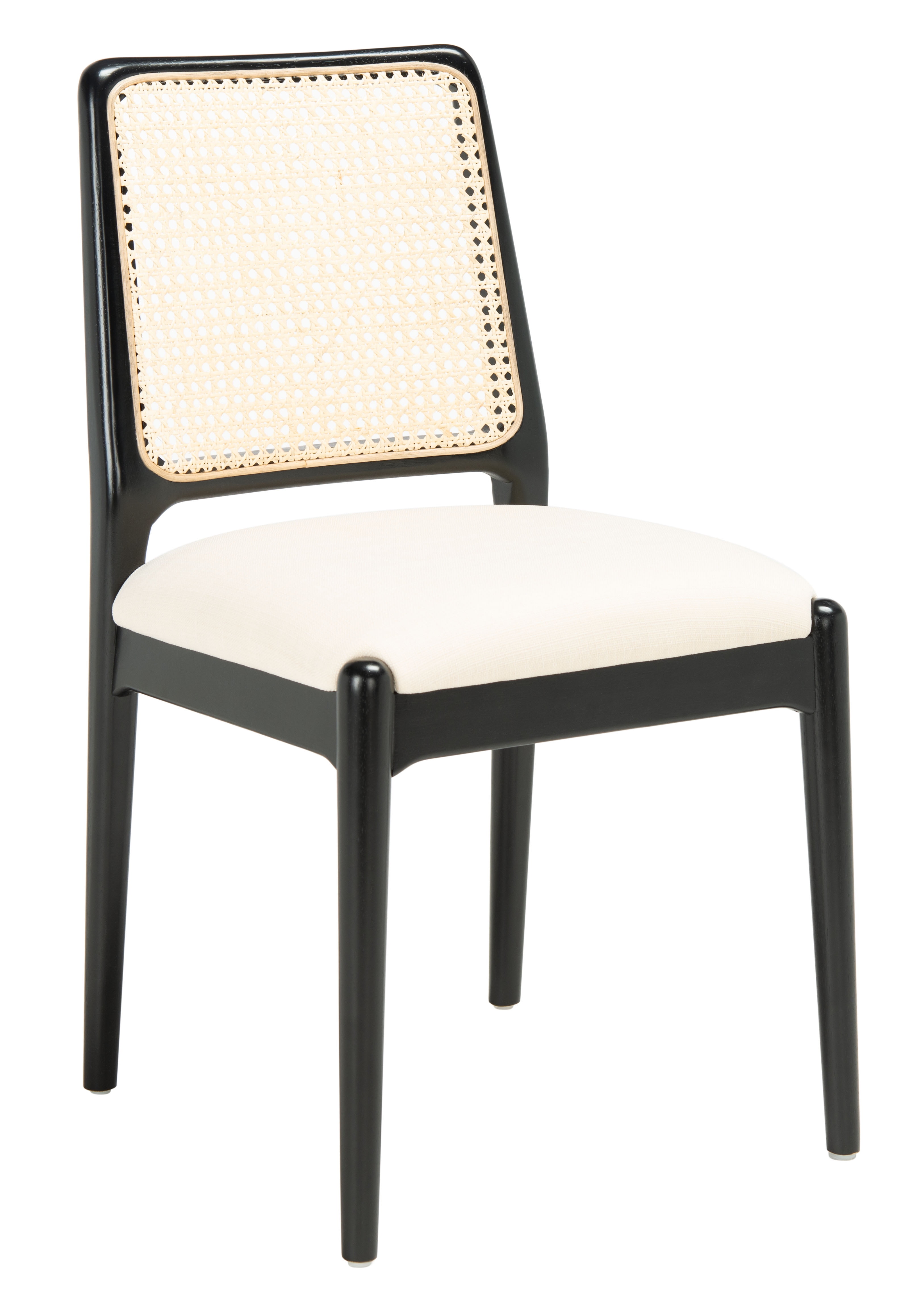 SAFAVIEH Reinhardt Rattan Dining Chair, Black/White, Set of 2 (19 in. W x 17.5 in. D x 32 in. H)