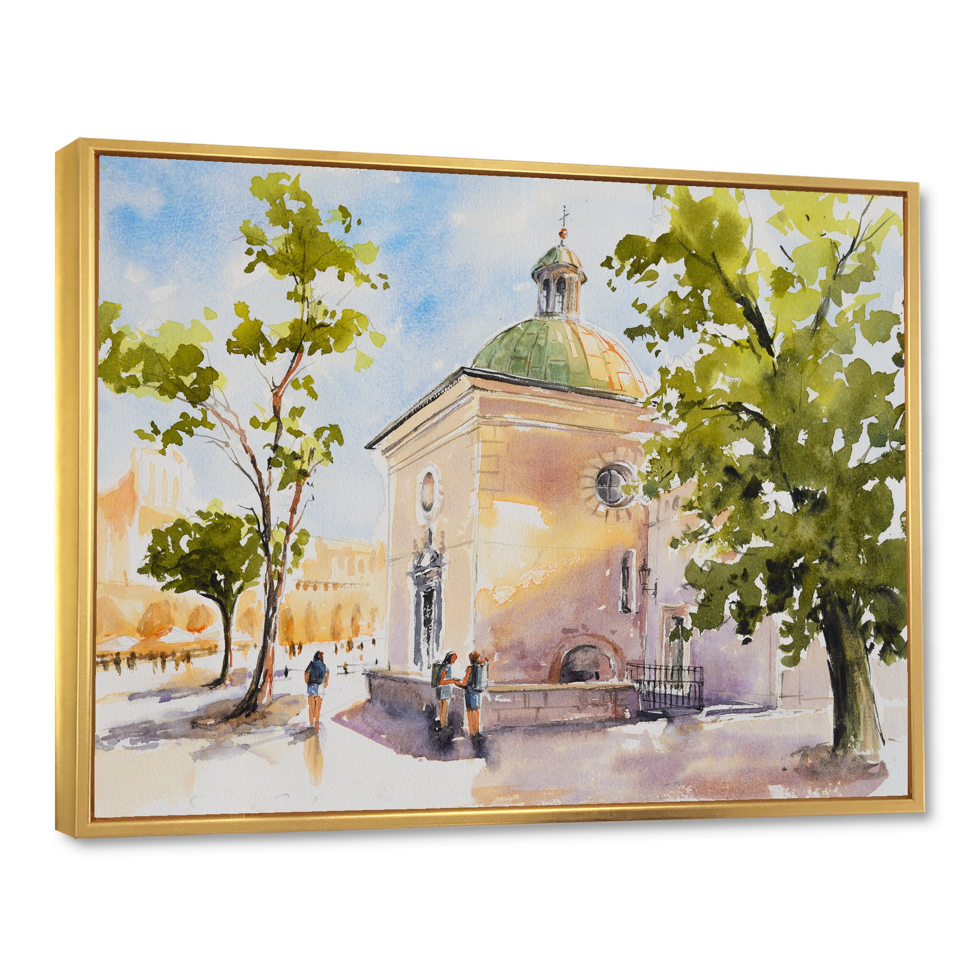Designart 'People At Rustic Church In The Village' Country Framed Canvas Wall Art Print