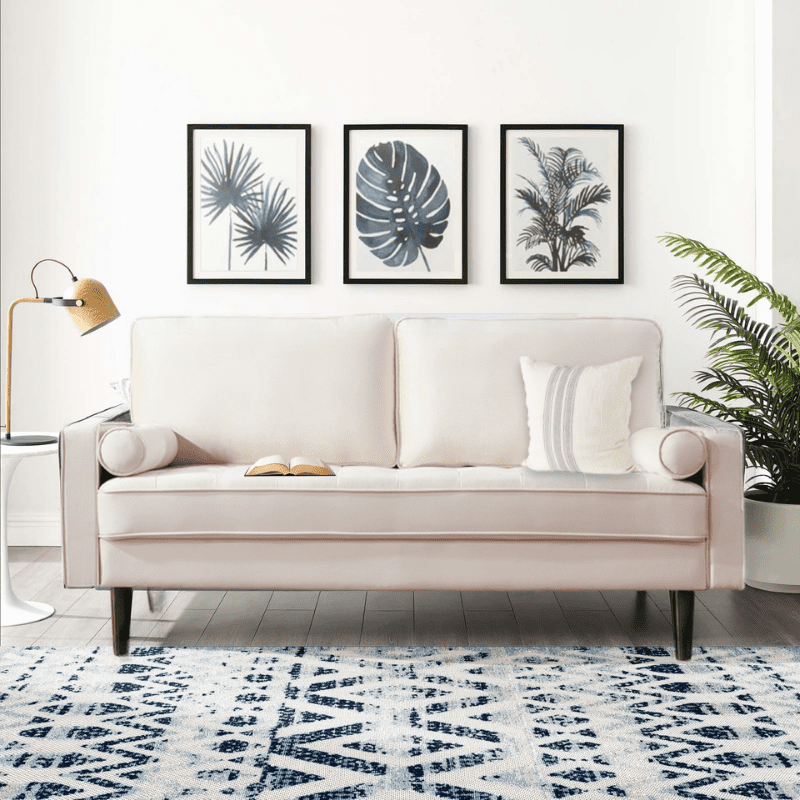 Uspridefurniture Hazen 69.7'' Velvet Square Arm Sofa, Beige