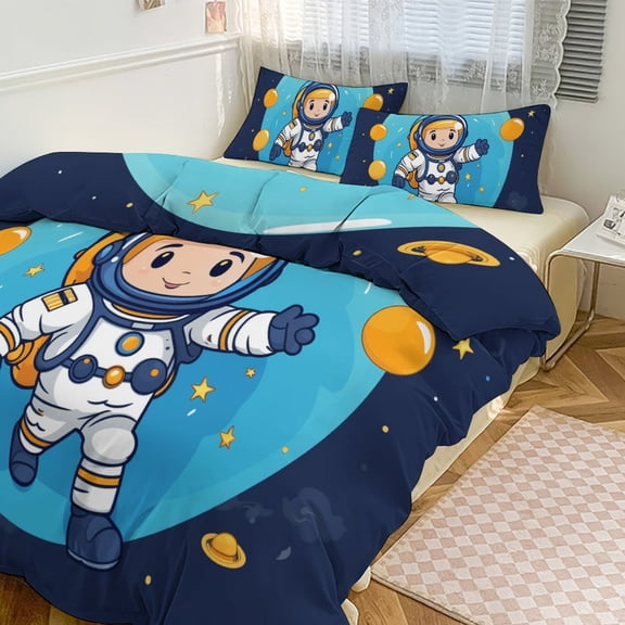 Space Astronaut Cartoon Duvet Cover Set Bedding Set Polyester Quilt Cover for Bedroom Decoration