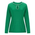 thumbnail image 6 of Ounisa Women Long Sleeve Shirt Going Out Top Rhinestone Sequin Keyhole Neck Knit Ribbed Slim Casual T-Shirt, 6 of 8