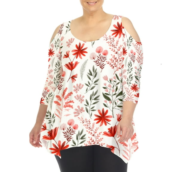 White Mark Fashion Casual Scoop Neck Floral Blouse & Top, Women's & Women's Plus